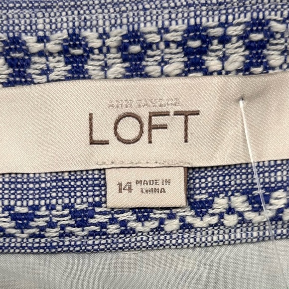 LOFT Blue and White Cotton Striped Tweed Wrap Skirt fringe hem Size 14 - Picture 9 of 11